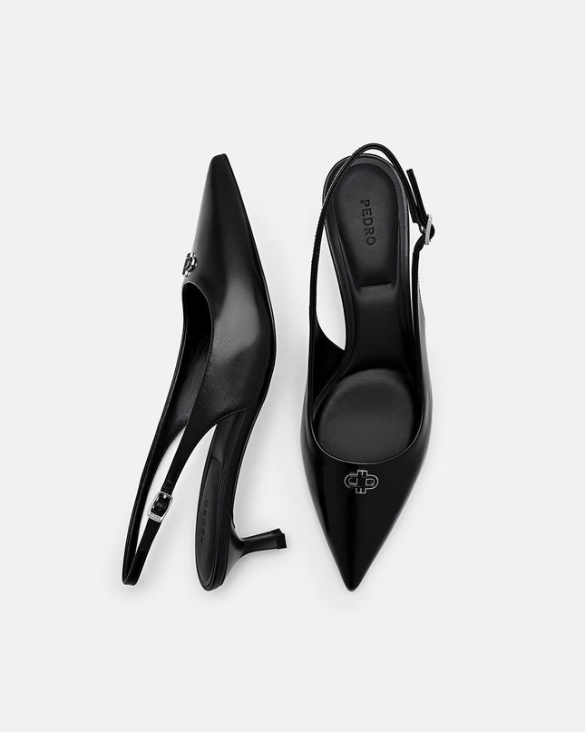 Leather Slingback Heel Pumps - Black
