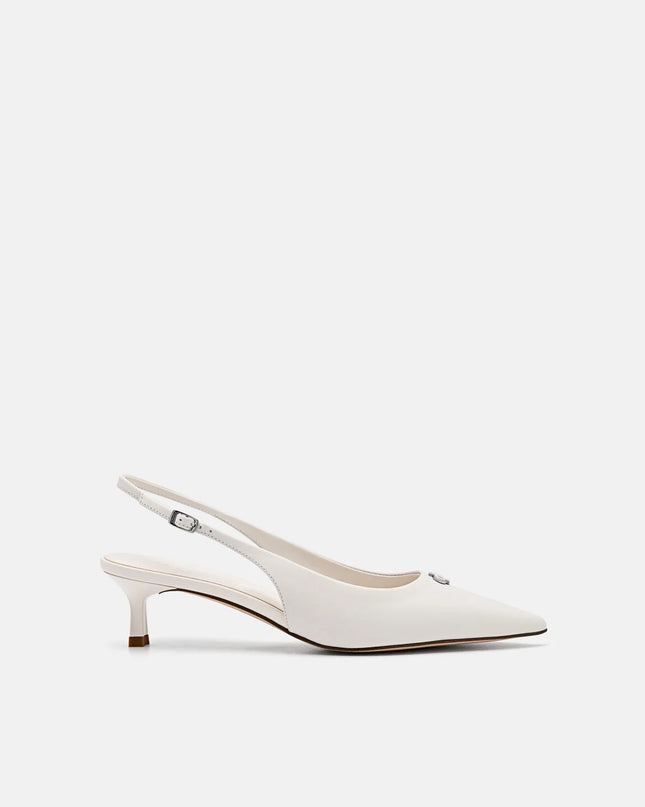 Leather Slingback Heel Pumps - Chalk