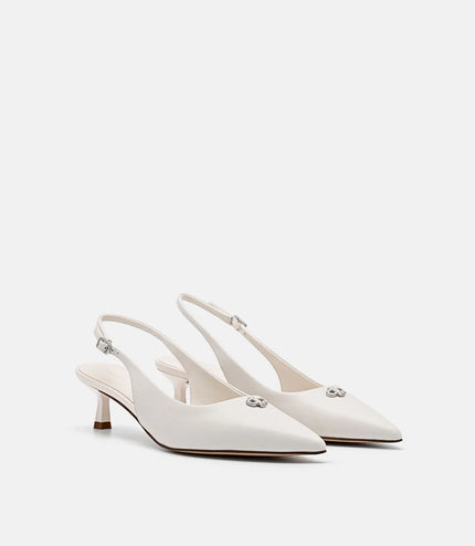 Leather Slingback Heel Pumps - Chalk