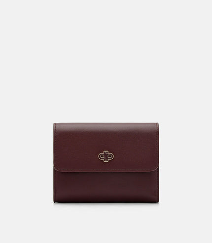 Leather Tri-Fold Wallet - Wine