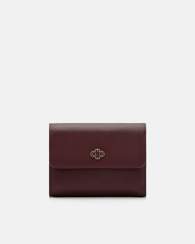 Leather Tri-Fold Wallet - Wine