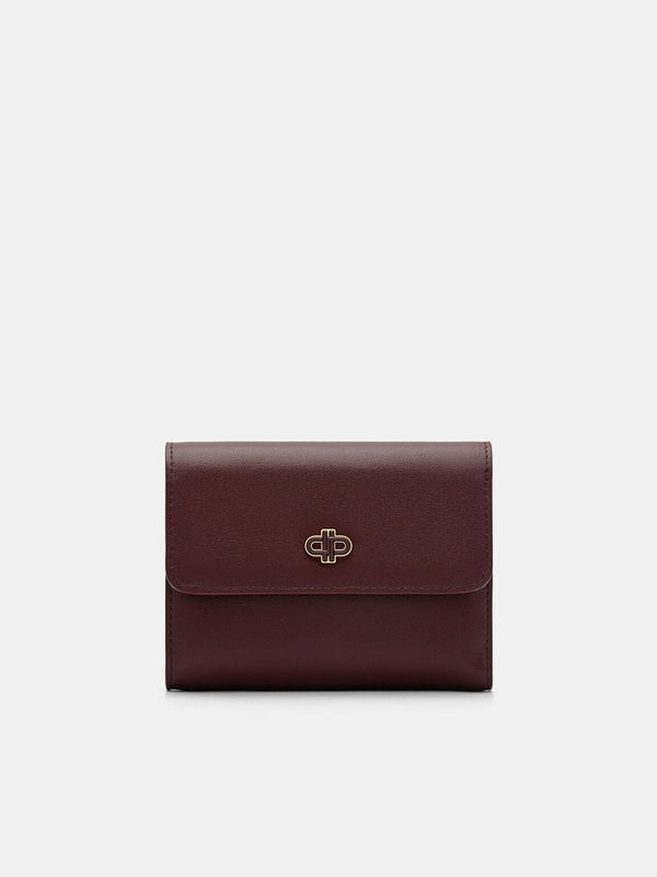 Leather Tri-Fold Wallet - Wine