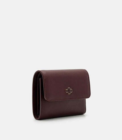 Leather Tri-Fold Wallet - Wine