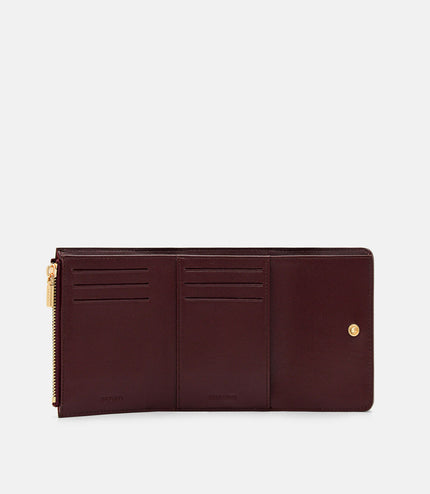 Leather Tri-Fold Wallet - Wine