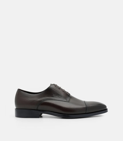 Leather Captoe Derby Shoes - Dark Brown