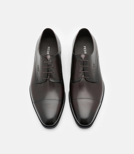 Leather Captoe Derby Shoes - Dark Brown