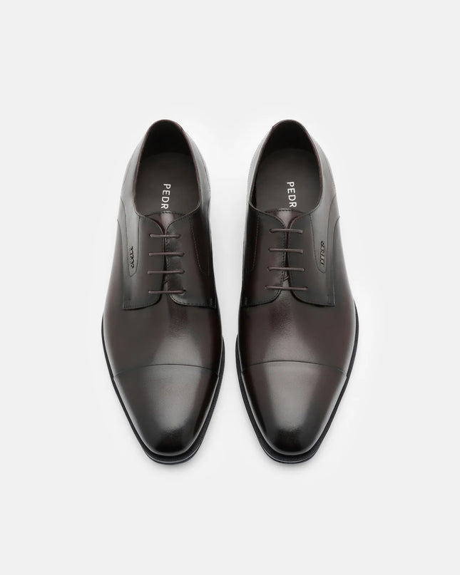 Leather Captoe Derby Shoes - Dark Brown