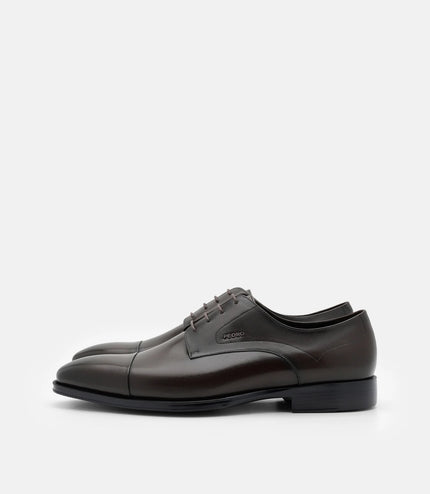 Leather Captoe Derby Shoes - Dark Brown