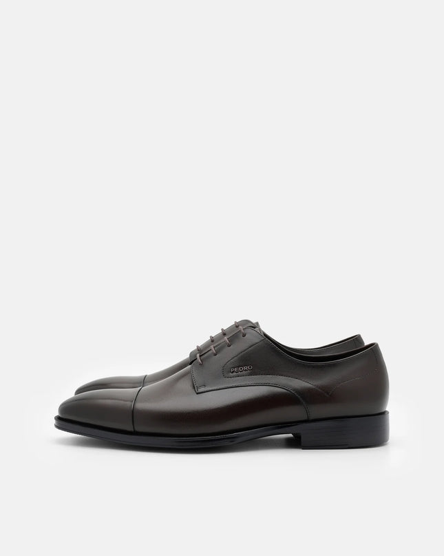 Leather Captoe Derby Shoes - Dark Brown