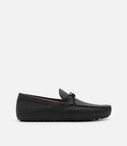 Leather Bow Driving Shoes - Black
