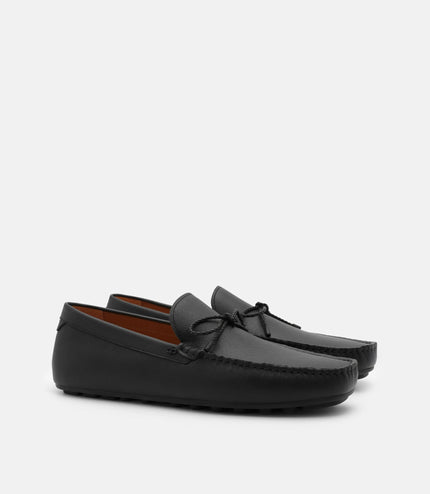 Leather Bow Driving Shoes - Black