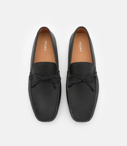 Leather Bow Driving Shoes - Black
