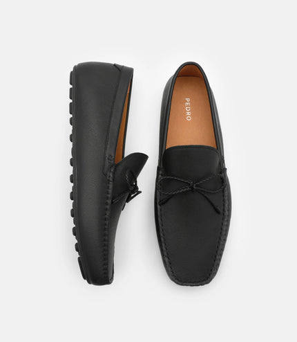 Leather Bow Driving Shoes - Black