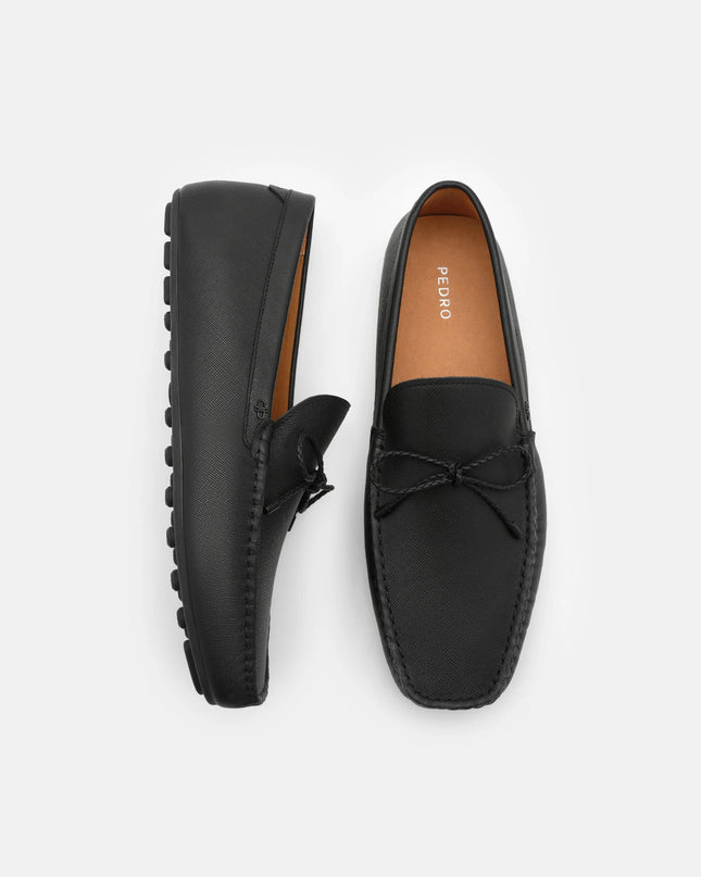 Leather Bow Driving Shoes - Black