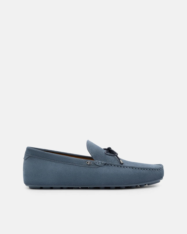Leather Bow Driving Shoes - State Blue