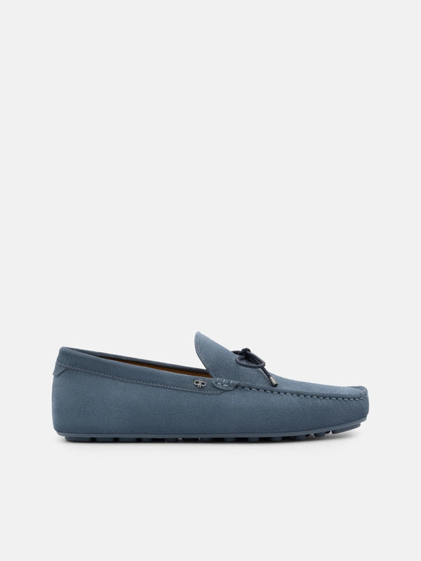 Leather Bow Driving Shoes - State Blue