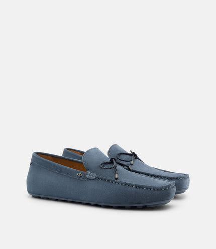 Leather Bow Driving Shoes - State Blue