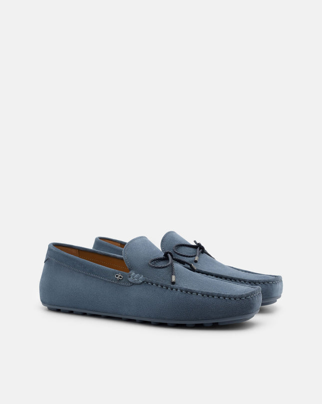 Leather Bow Driving Shoes - State Blue