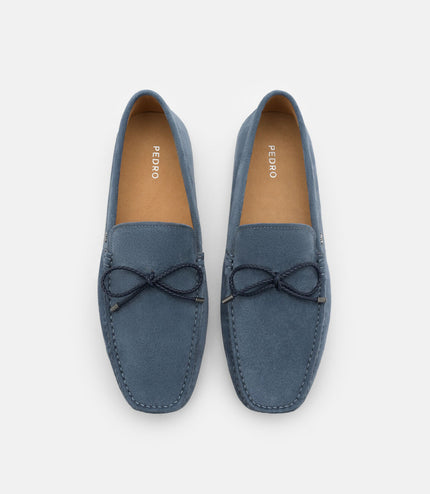 Leather Bow Driving Shoes - State Blue