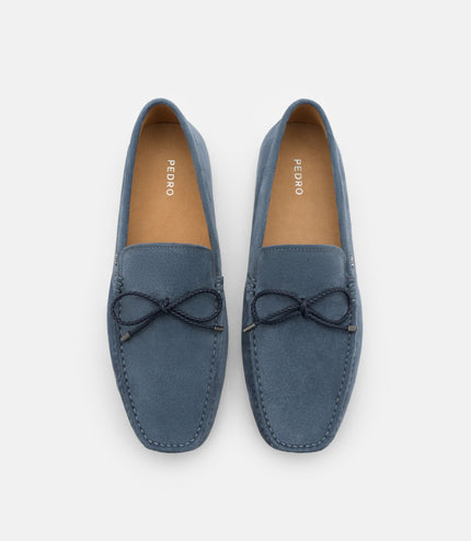 Leather Bow Driving Shoes - State Blue