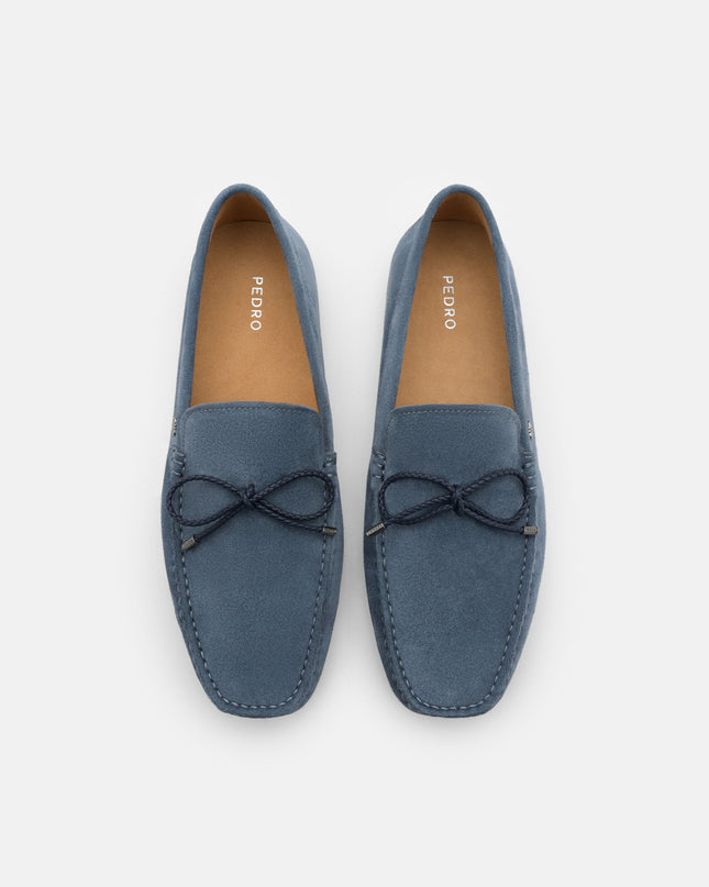 Leather Bow Driving Shoes - State Blue