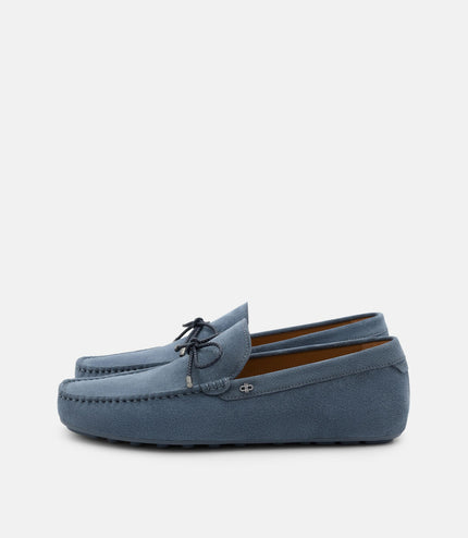 Leather Bow Driving Shoes - State Blue
