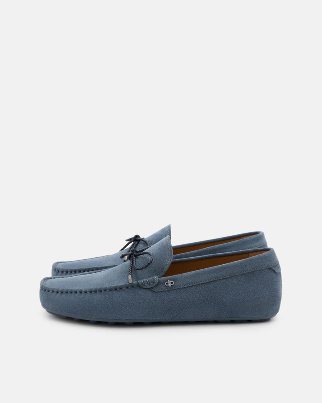 Leather Bow Driving Shoes - State Blue