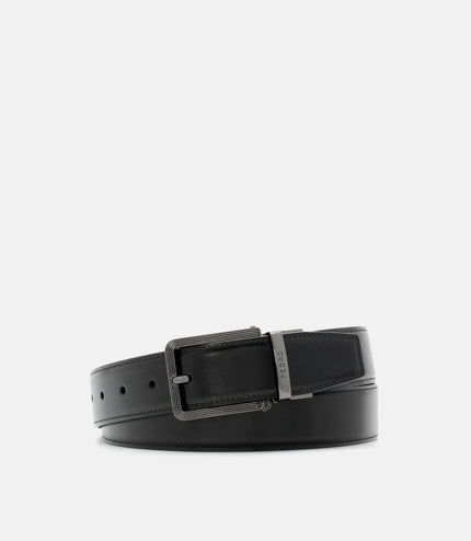 Leather Reversible Pin Belt - Black Textured