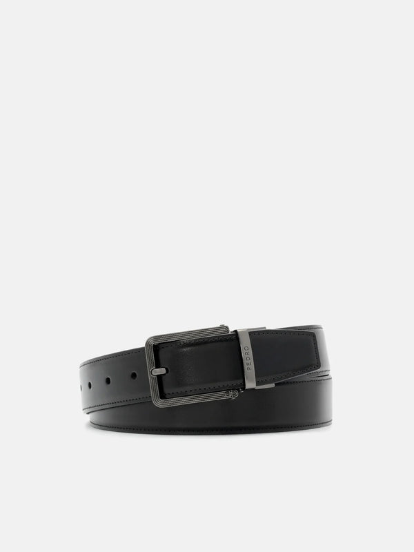 Leather Reversible Pin Belt - Black Textured
