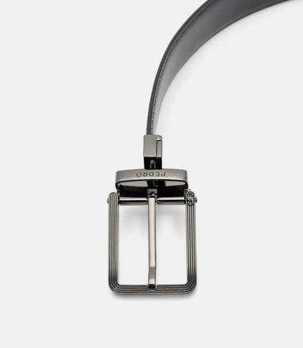 Leather Reversible Pin Belt - Black Textured