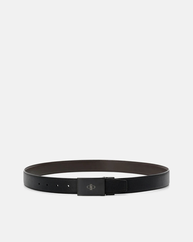 Leather Icon Reversible Tang Belt - Black