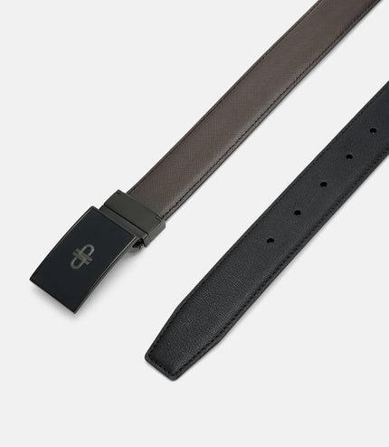 Leather Icon Reversible Tang Belt - Black