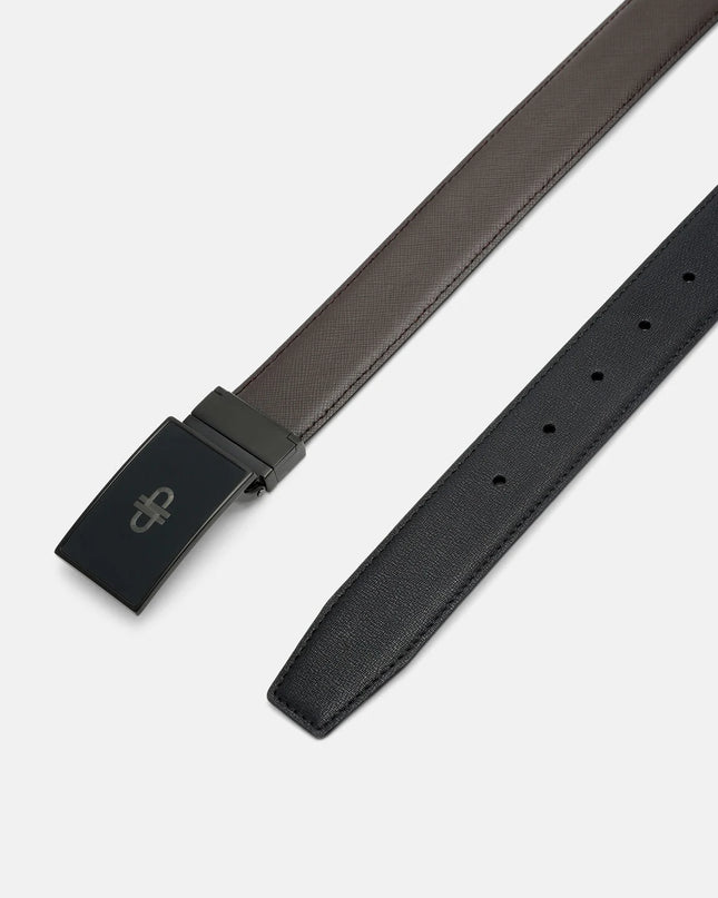 Leather Icon Reversible Tang Belt - Black