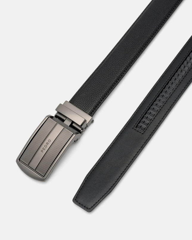 Embossed Leather Automatic Belt - Black