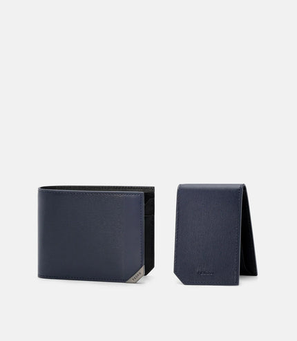 Leather Bi-Fold Wallet with Insert - Navy