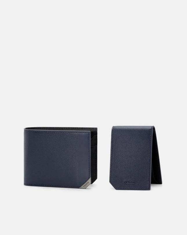 Leather Bi-Fold Wallet with Insert - Navy