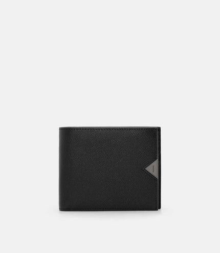 Saffiano Leather Bi-Fold Flip Wallet - Black