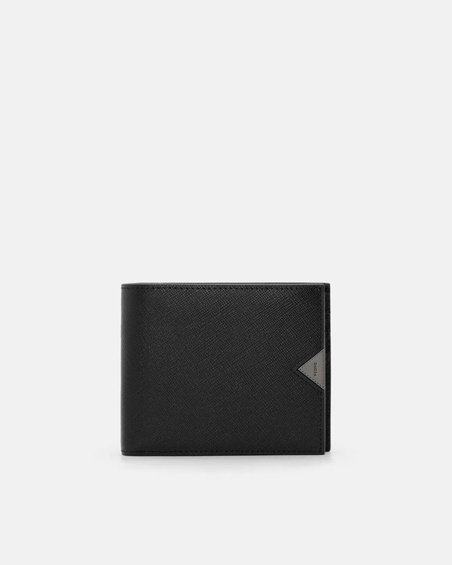 Saffiano Leather Bi-Fold Flip Wallet - Black