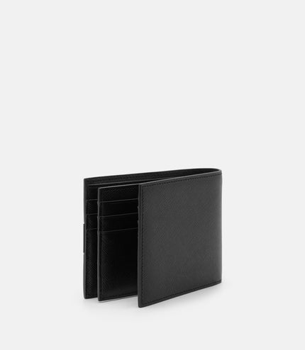 Saffiano Leather Bi-Fold Flip Wallet - Black