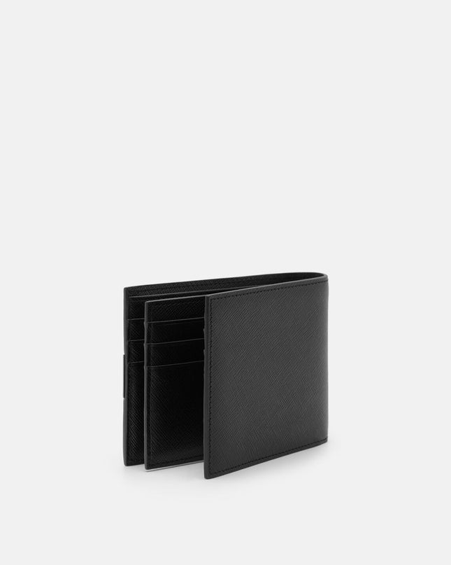Saffiano Leather Bi-Fold Flip Wallet - Black