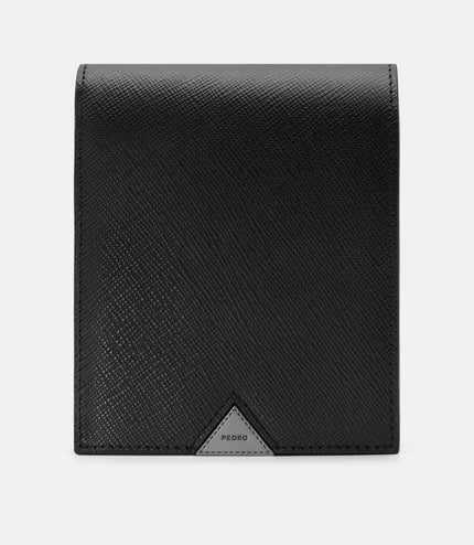 Saffiano Leather Bi-Fold Flip Wallet - Black