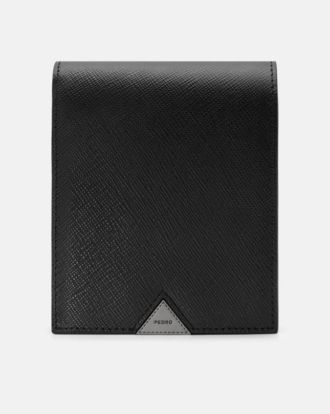 Saffiano Leather Bi-Fold Flip Wallet - Black