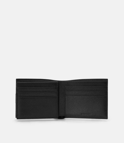 Saffiano Leather Bi-Fold Flip Wallet - Black