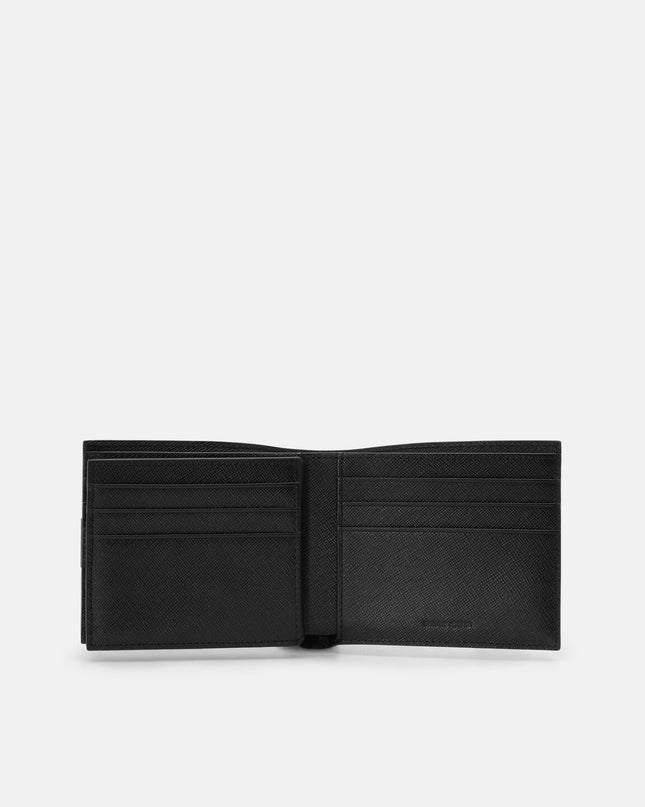 Saffiano Leather Bi-Fold Flip Wallet - Black