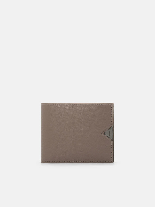 Saffiano Leather Bi-Fold Flip Wallet - Dark Taupe