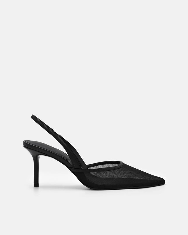 Mesh Slingback Heel Pumps - Black