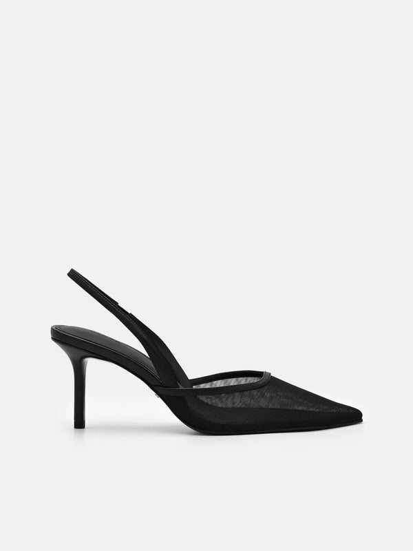 Mesh Slingback Heel Pumps - Black