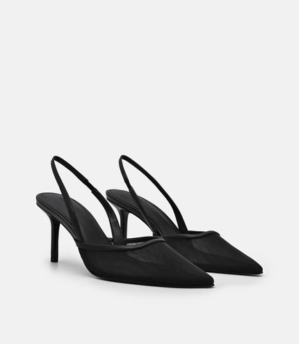 Mesh Slingback Heel Pumps - Black