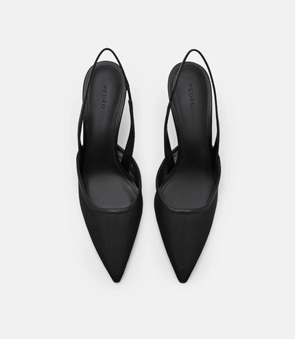 Mesh Slingback Heel Pumps - Black