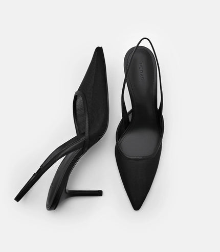 Mesh Slingback Heel Pumps - Black